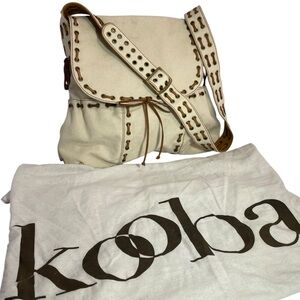 Vintage Kooba Canvas Leather Messenger Crossbody Shoulder Bag Y2K Lace Tote